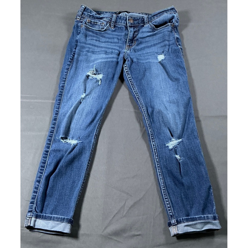 Hollister Low-Rise Crop Super Skinny Distressed Jeans Blue 5XS W27 L22 Stretch